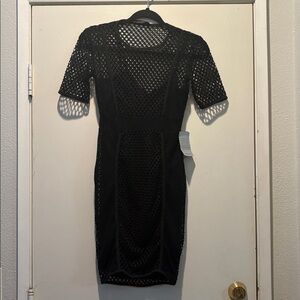Missguided Black Short Sleeve Crochet Midi Dress